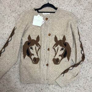 NWT Marled Tan Horse Pattern Cardigan XS